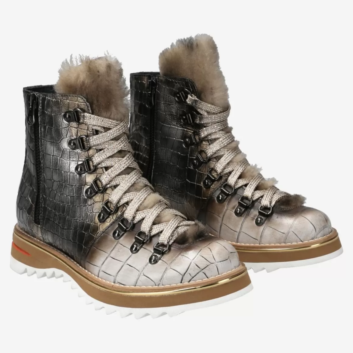 Lorenzi Lace Up Boots<Art.14391 Panna Grey Beige Combined